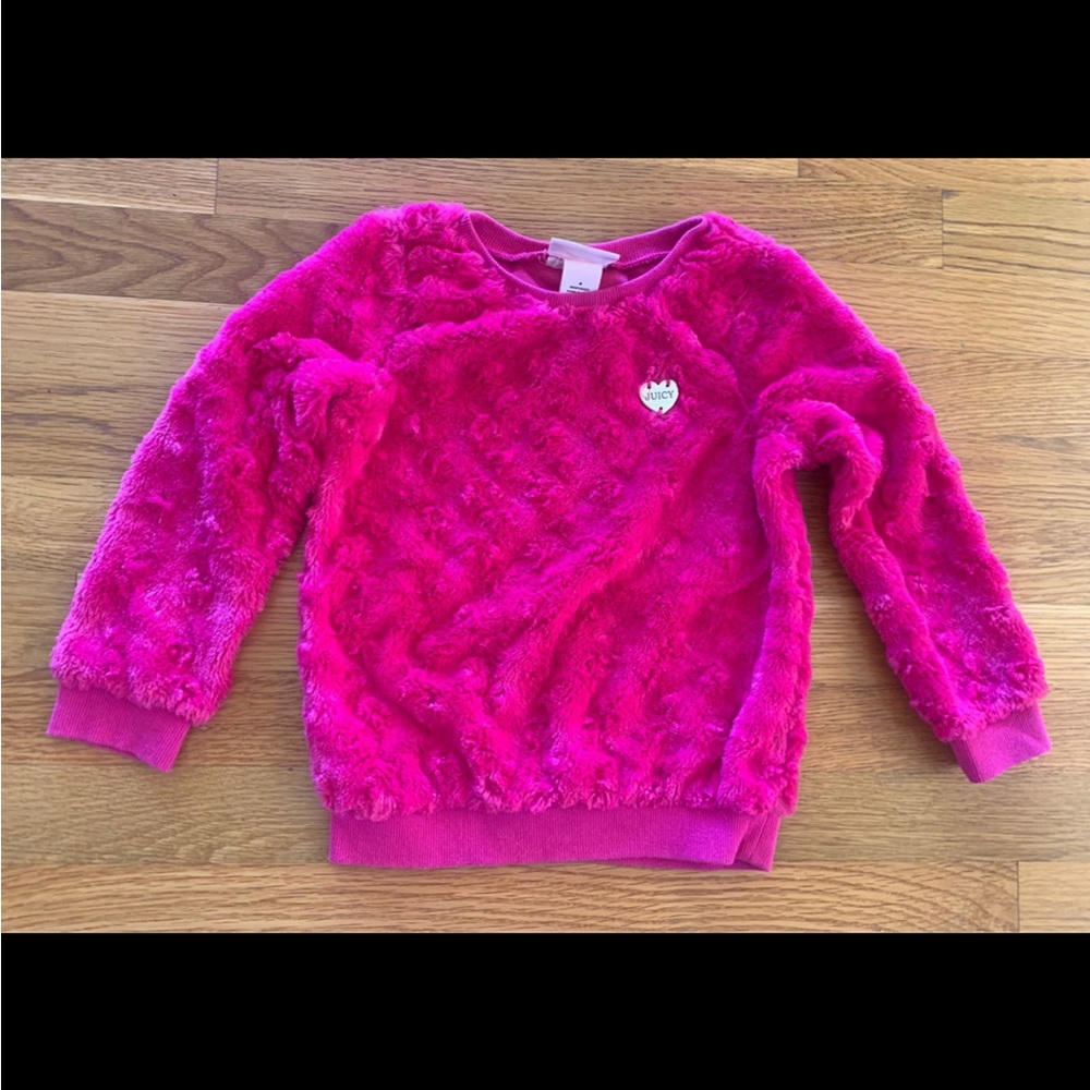 Juicy Couture Toddler Girls Kids Pink Faux Fur Top Sweater Long Sleeve Logo Sz 4